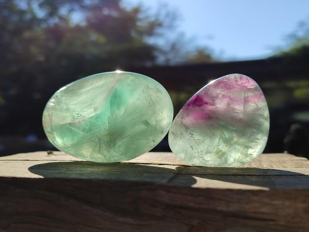 Polished Watermelon Fluorite Palm Stones x 12 From Uis, Namibia - Toprock Gemstones and Minerals 