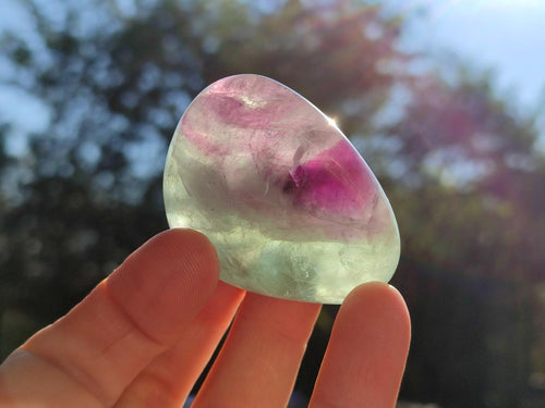 Polished Watermelon Fluorite Palm Stones x 12 From Uis, Namibia - Toprock Gemstones and Minerals 