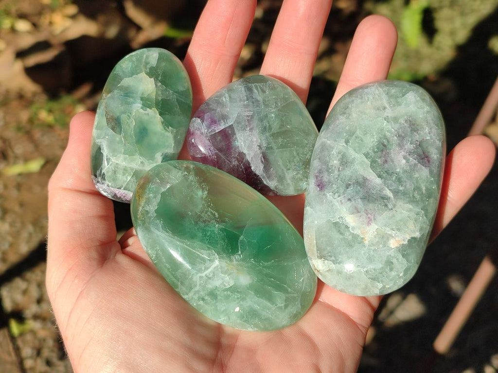 Polished Watermelon Fluorite Palm Stones x 12 From Uis, Namibia - Toprock Gemstones and Minerals 