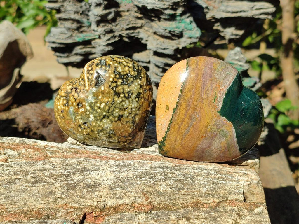 Polished Ocean Jasper Hearts x 6 From Northwest Coast, Madagascar - Toprock Gemstones and Minerals 