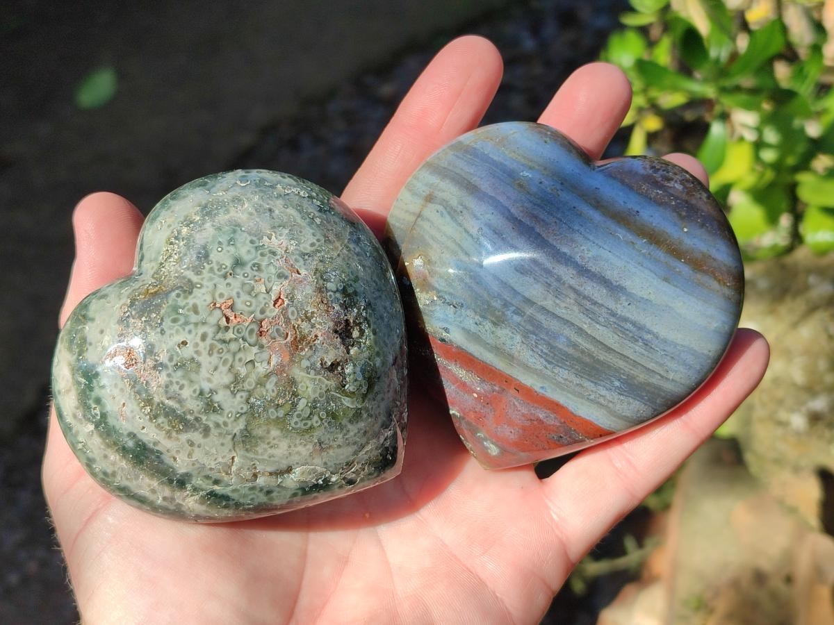 Polished Ocean Jasper Hearts x 6 From Northwest Coast, Madagascar - Toprock Gemstones and Minerals 