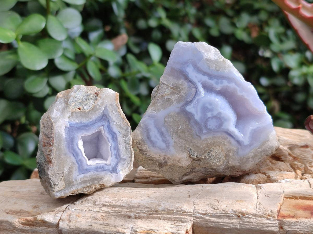 Polished On One Side Blue Lace Agate Geodes x 12 From Nsanje, Malawi - Toprock Gemstones and Minerals 