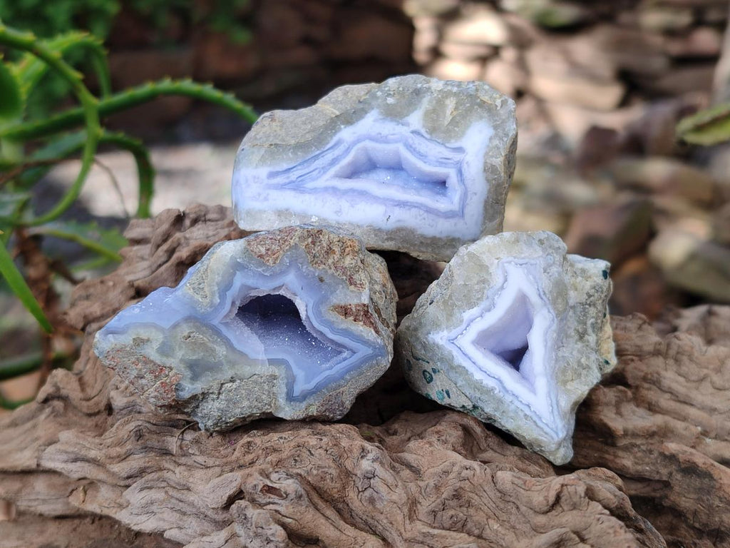Polished On One Side Blue Lace Agate Geodes x 12 From Nsanje, Malawi - Toprock Gemstones and Minerals 
