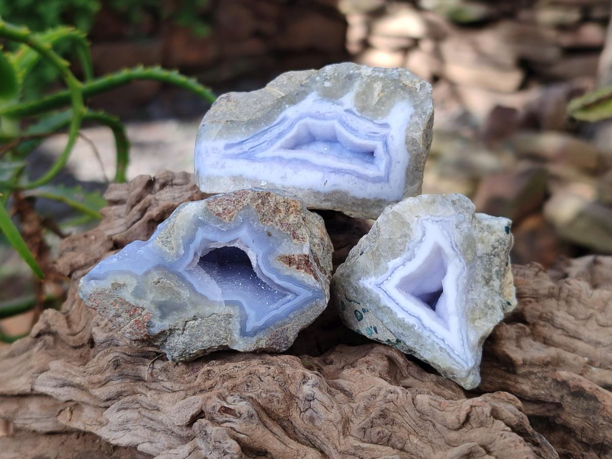 Polished On One Side Blue Lace Agate Geodes x 12 From Nsanje, Malawi - Toprock Gemstones and Minerals 