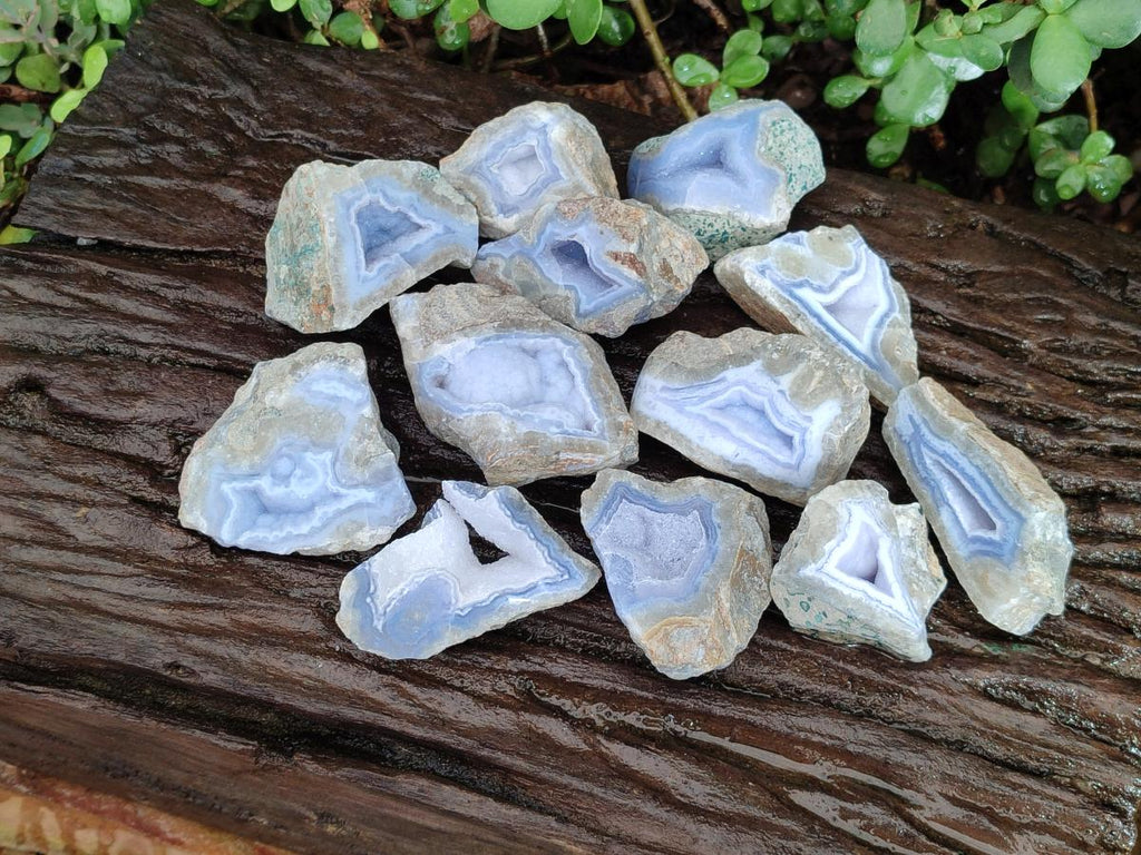 Polished On One Side Blue Lace Agate Geodes x 12 From Nsanje, Malawi - Toprock Gemstones and Minerals 