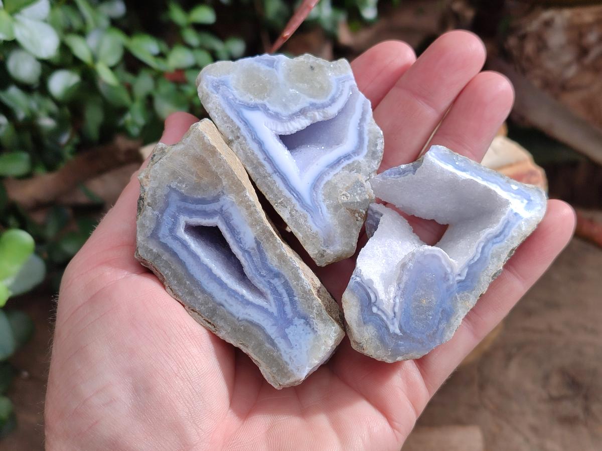 Polished On One Side Blue Lace Agate Geodes x 12 From Nsanje, Malawi - Toprock Gemstones and Minerals 