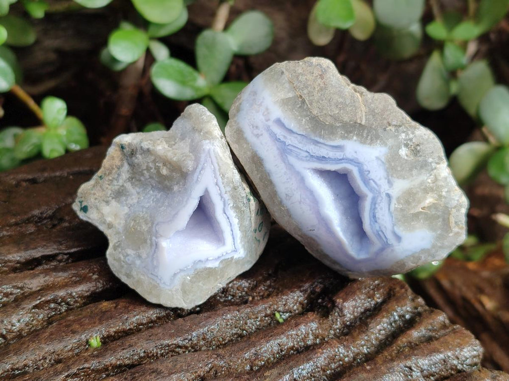 Polished On One Side Blue Lace Agate Geodes x 12 From Nsanje, Malawi - Toprock Gemstones and Minerals 