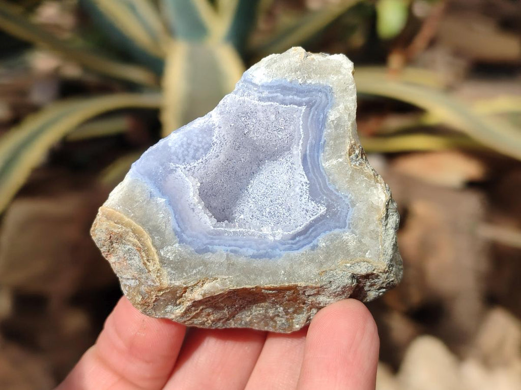Polished On One Side Blue Lace Agate Geodes x 12 From Nsanje, Malawi - Toprock Gemstones and Minerals 