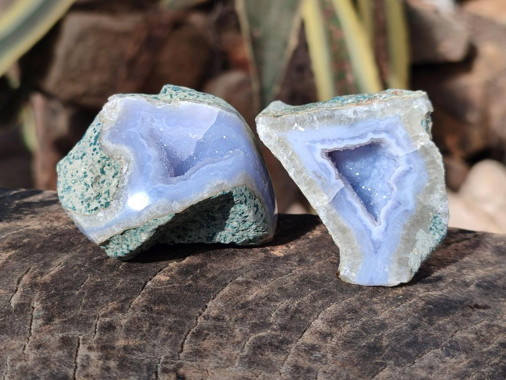 Polished On One Side Blue Lace Agate Geodes x 12 From Nsanje, Malawi - Toprock Gemstones and Minerals 
