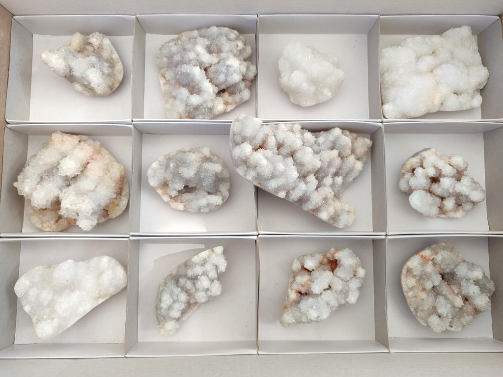 Polished Drusy Cristobalite Snow White Quartz clusters x 12 From Madagascar - Toprock Gemstones and Minerals 