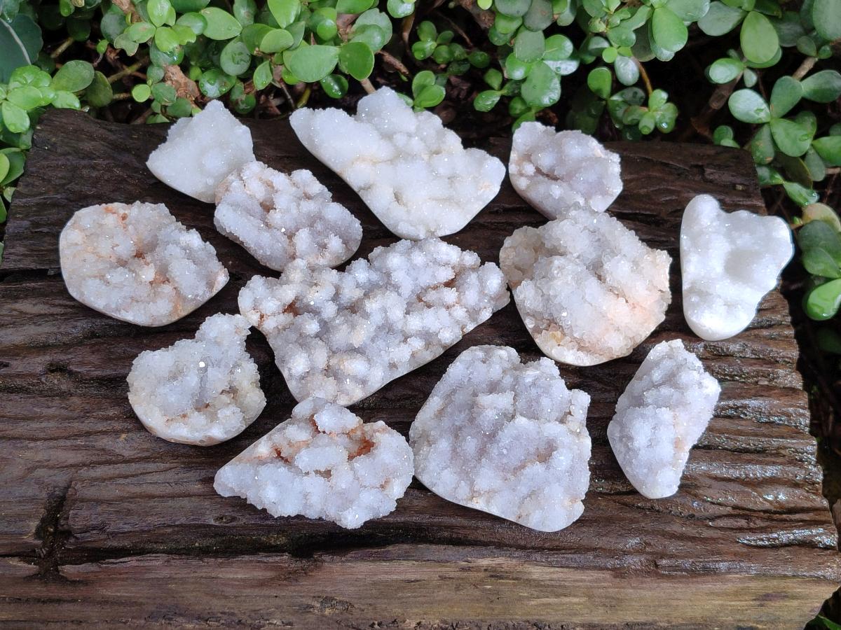 Polished Drusy Cristobalite Snow White Quartz clusters x 12 From Madagascar - Toprock Gemstones and Minerals 