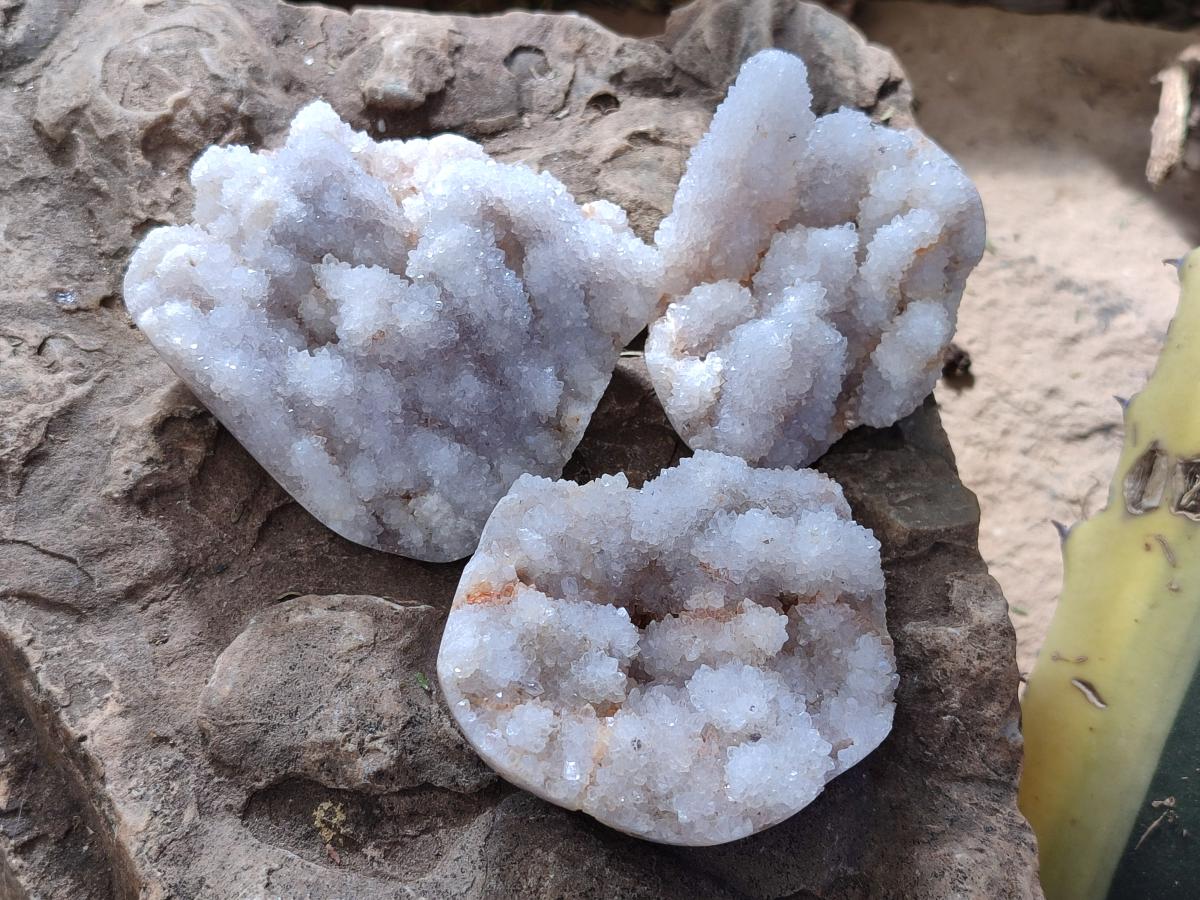 Polished Drusy Cristobalite Snow White Quartz clusters x 12 From Madagascar - Toprock Gemstones and Minerals 