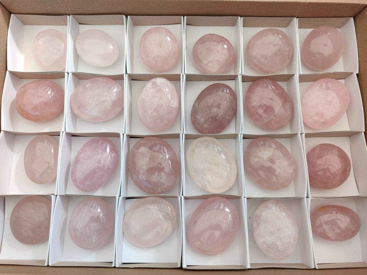 Polished Gemmy Rose Quartz Palm Stones x 24 From Madagascar - Toprock Gemstones and Minerals 