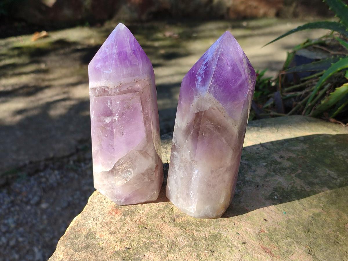 Polished Chevron Amethyst Display Crystals x 2 From Madagascar - Toprock Gemstones and Minerals 