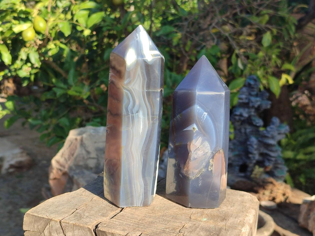 Polished Banded Agate Display Crystals x 2 From Madagascar - Toprock Gemstones and Minerals 