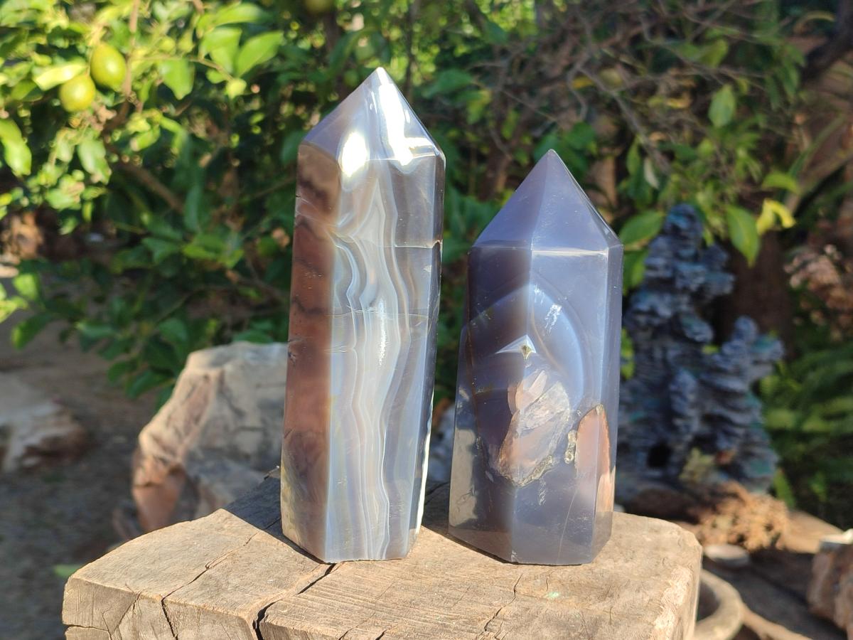 Polished Banded Agate Display Crystals x 2 From Madagascar - Toprock Gemstones and Minerals 