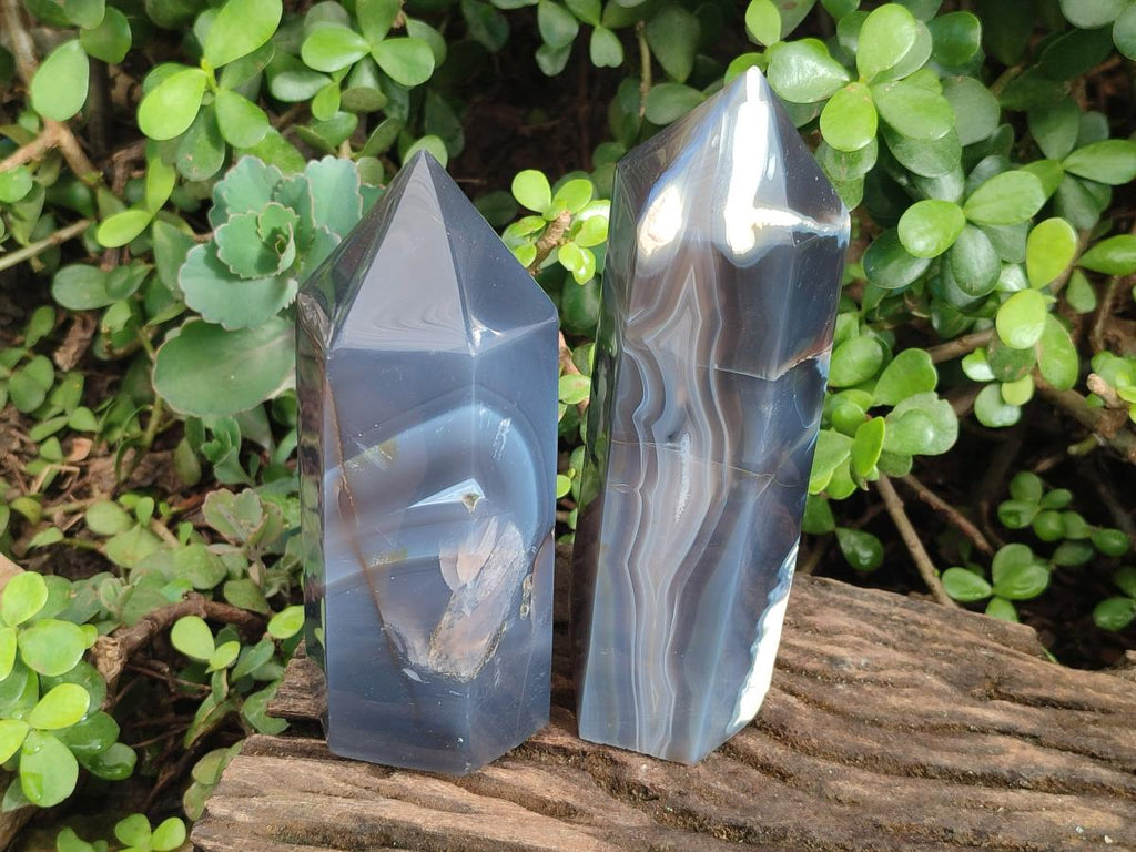 Polished Banded Agate Display Crystals x 2 From Madagascar - Toprock Gemstones and Minerals 