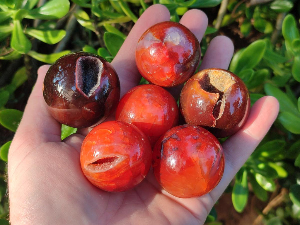 Polished Small Carnelian Agate Gemstone Spheres x 20 From Madagascar - Toprock Gemstones and Minerals 