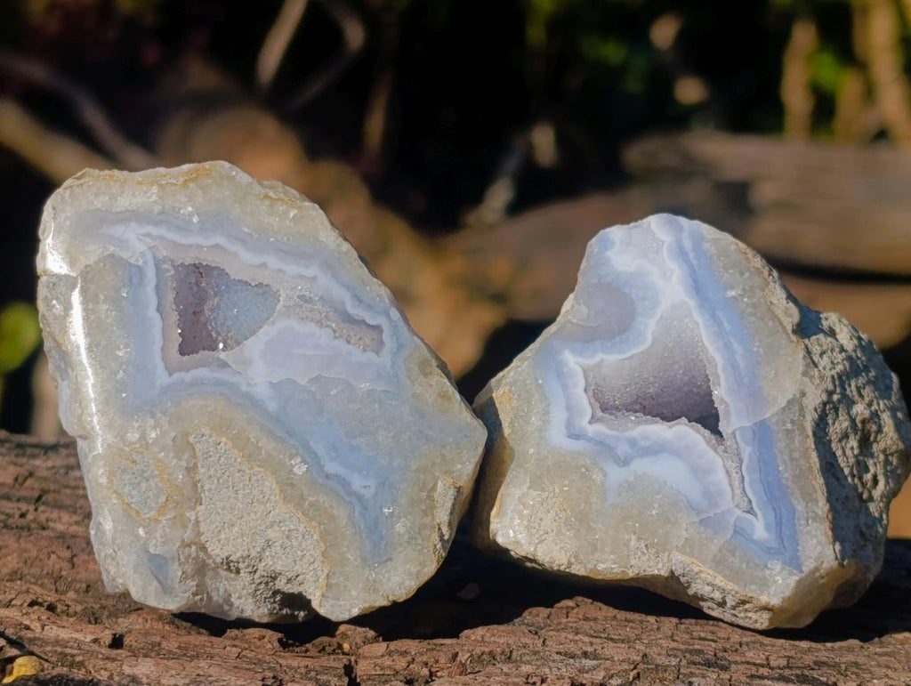 Polished One Side Blue Lace Agate Geodes x 12 From Nsanje, Malawi - Toprock Gemstones and Minerals 