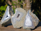Polished One Side Blue Lace Agate Geodes x 12 From Nsanje, Malawi - Toprock Gemstones and Minerals 
