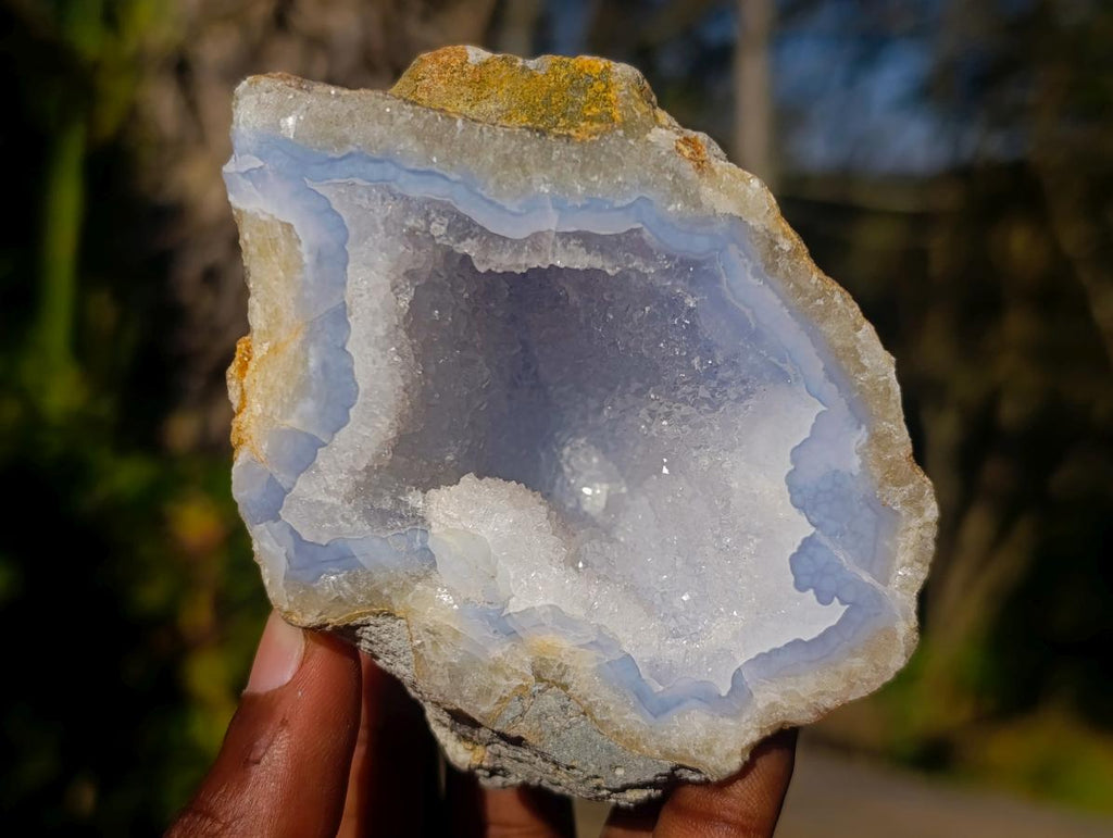 Polished One Side Blue Lace Agate Geodes x 12 From Nsanje, Malawi - Toprock Gemstones and Minerals 