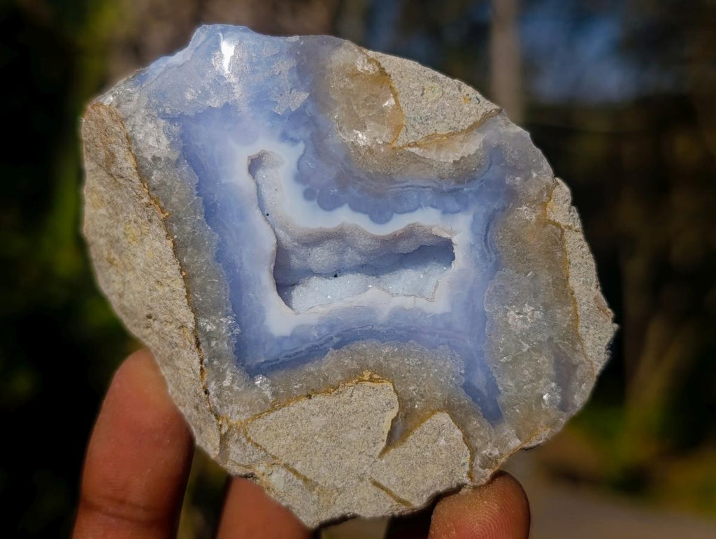Polished One Side Blue Lace Agate Geodes x 12 From Nsanje, Malawi - Toprock Gemstones and Minerals 