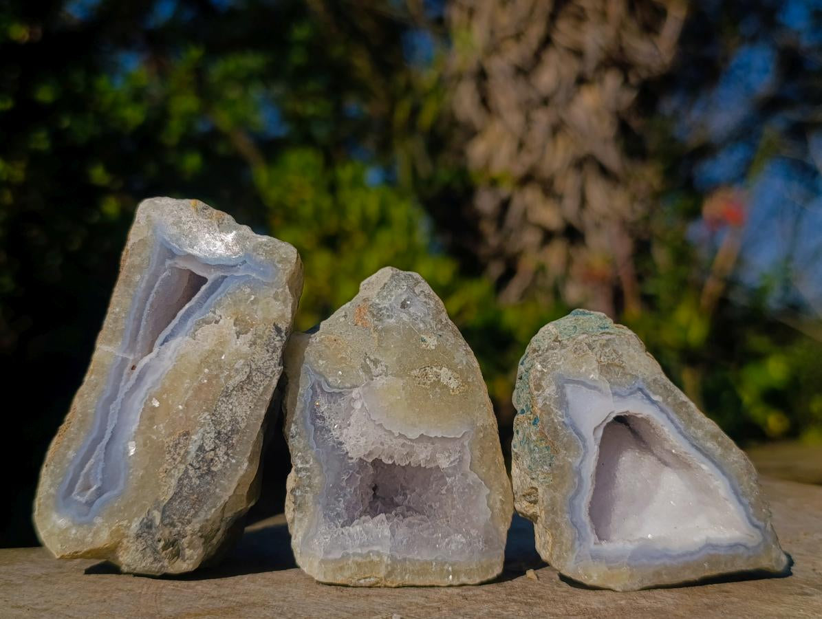 Polished One Side Blue Lace Agate Geodes x 12 From Nsanje, Malawi - Toprock Gemstones and Minerals 