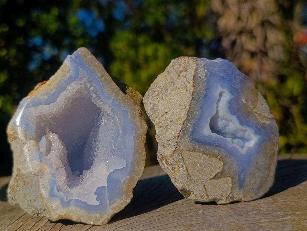 Polished One Side Blue Lace Agate Geodes x 12 From Nsanje, Malawi - Toprock Gemstones and Minerals 