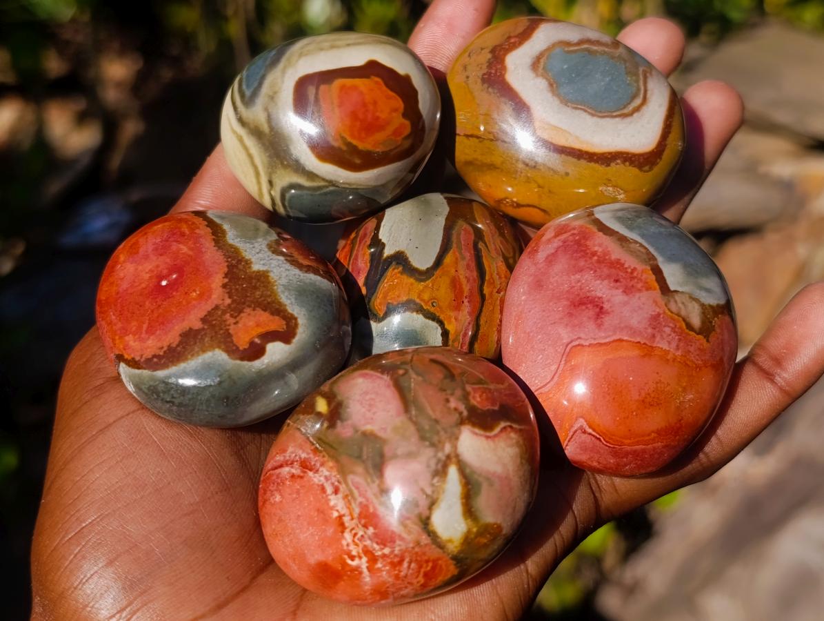 Polished Polychrome Jasper Palm Stones x 24 From NW Coast, Madagascar - Toprock Gemstones and Minerals 