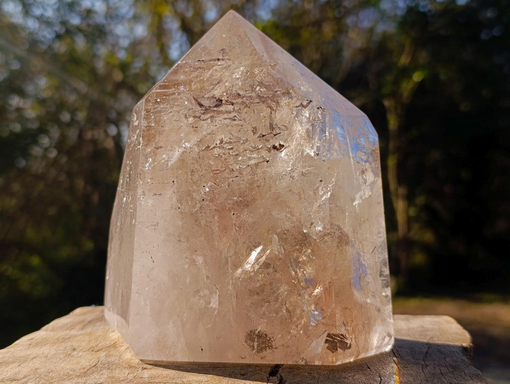 Polished Large Smokey Window Quartz Crystal with Enhydro x 1 From Madagascar - Toprock Gemstones and Minerals 