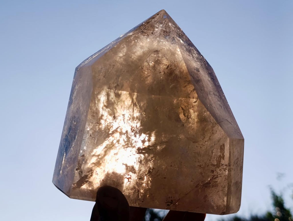 Polished Large Smokey Window Quartz Crystal with Enhydro x 1 From Madagascar - Toprock Gemstones and Minerals 
