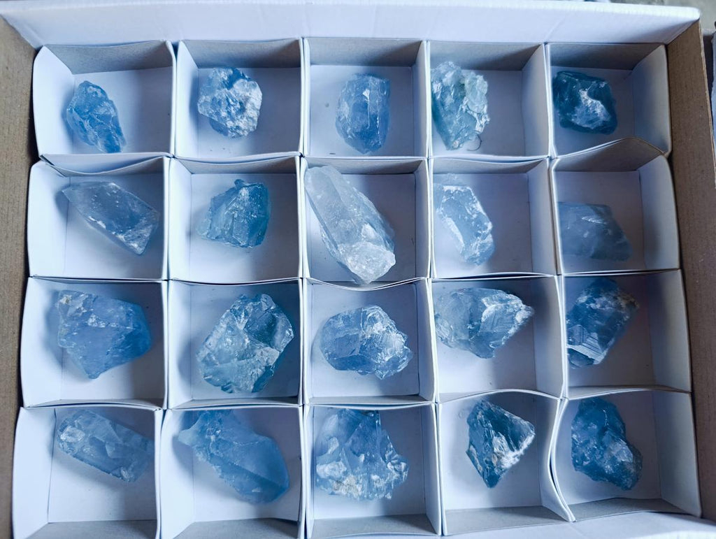 Natural Blue Celestite Single Crystals x 20 From Sakoany, Madagascar - Toprock Gemstones and Minerals 