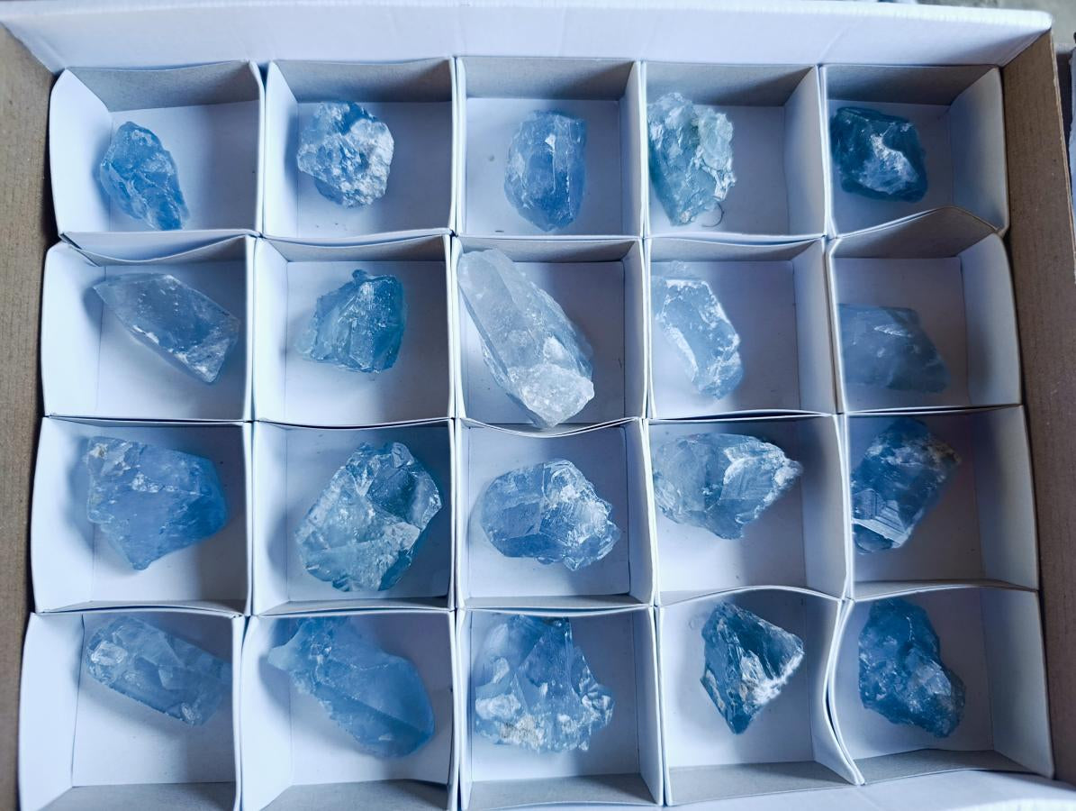 Natural Blue Celestite Single Crystals x 20 From Sakoany, Madagascar - Toprock Gemstones and Minerals 