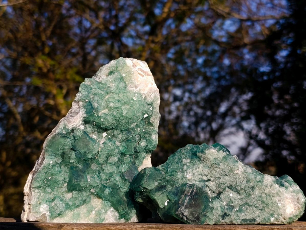 Natural Large Green Cubic Fluorite Specimens x 2 From Mandrosonoro, Madagascar - Toprock Gemstones and Minerals 