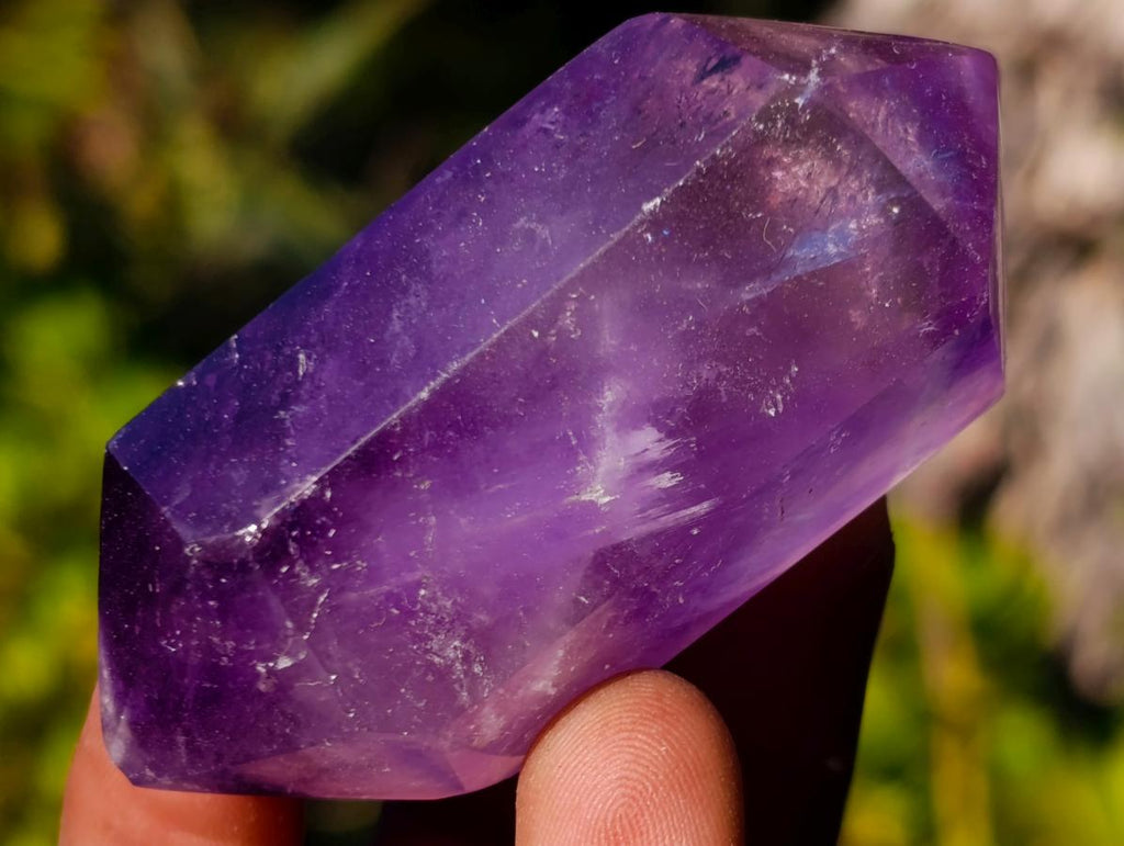 Polished Double Terminated Smokey Window Amethyst Crystals x 7 From Akansobe, Madagascar - Toprock Gemstones and Minerals 