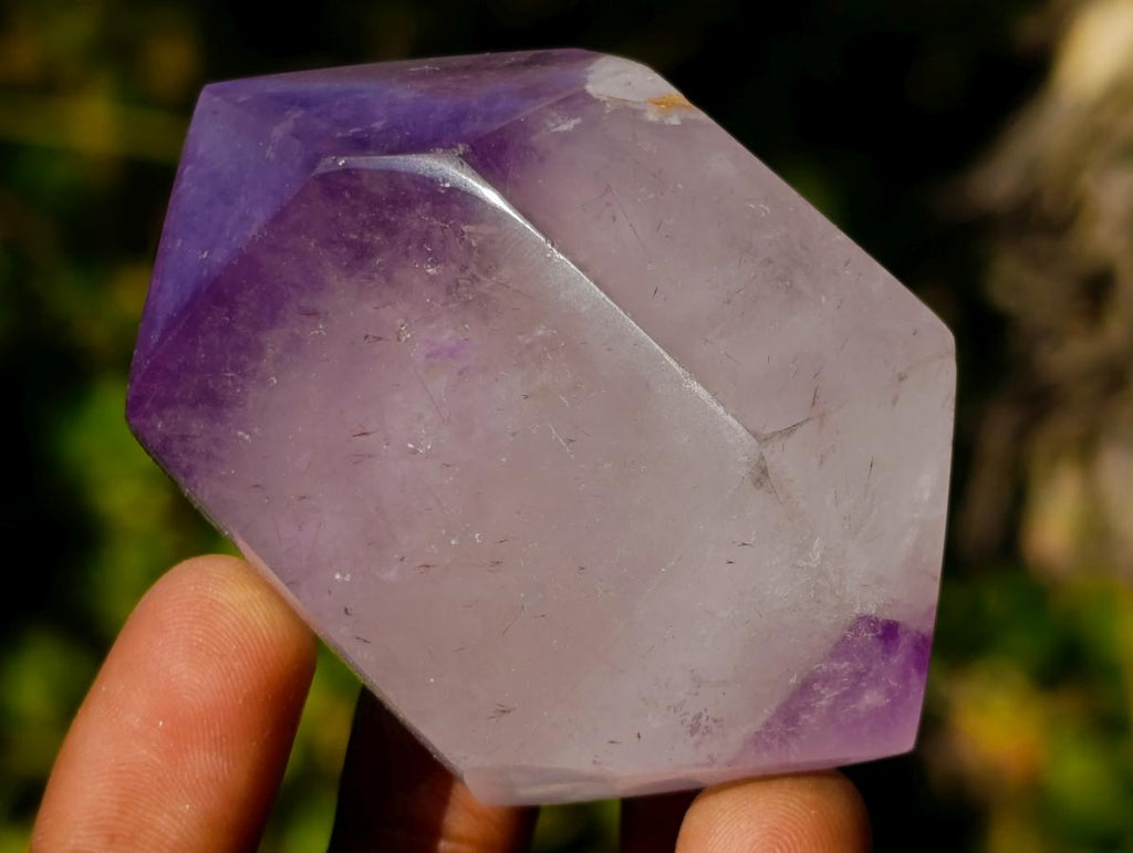 Polished Double Terminated Smokey Window Amethyst Crystals x 7 From Akansobe, Madagascar - Toprock Gemstones and Minerals 