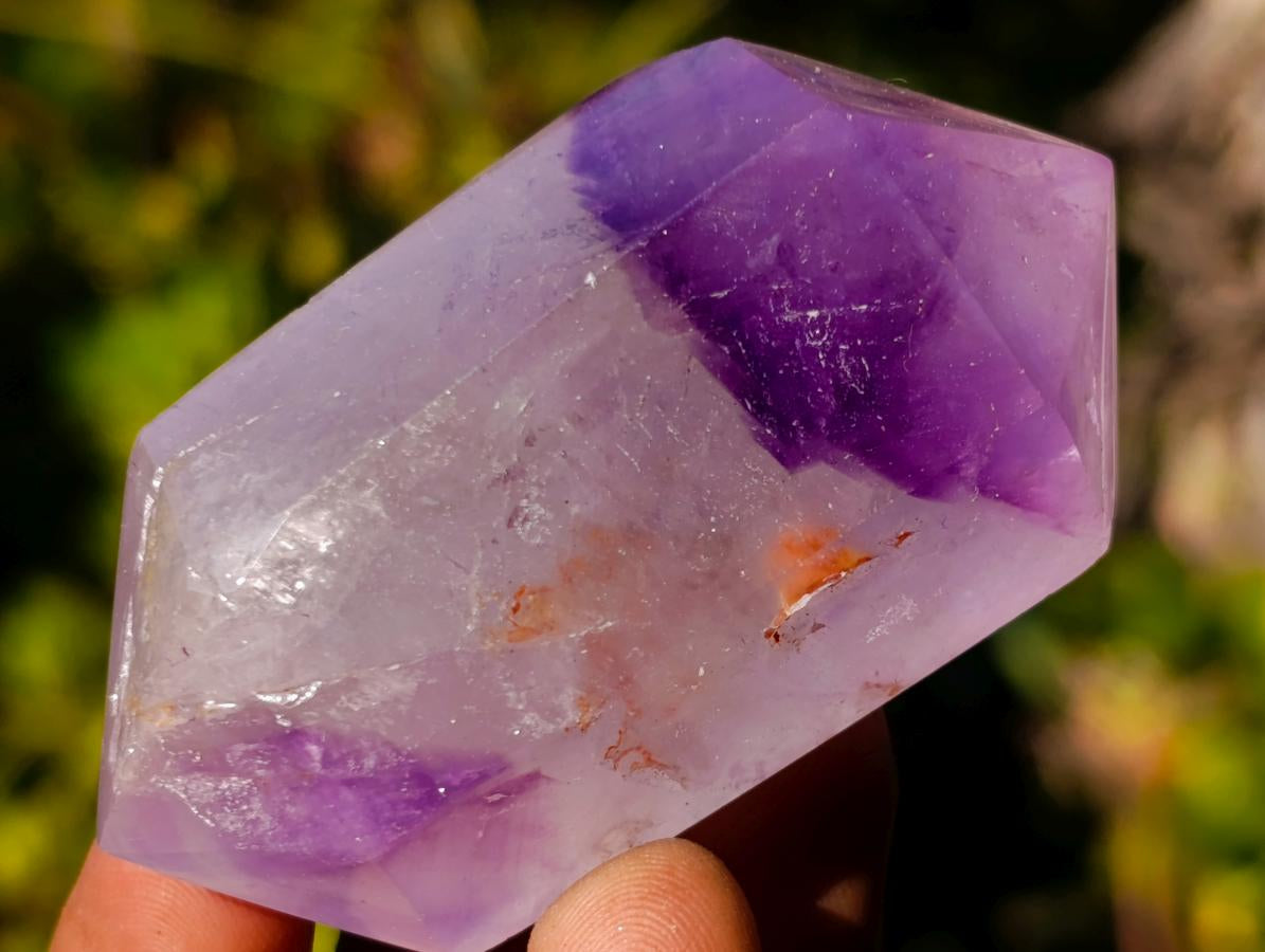 Polished Double Terminated Smokey Window Amethyst Crystals x 7 From Akansobe, Madagascar - Toprock Gemstones and Minerals 