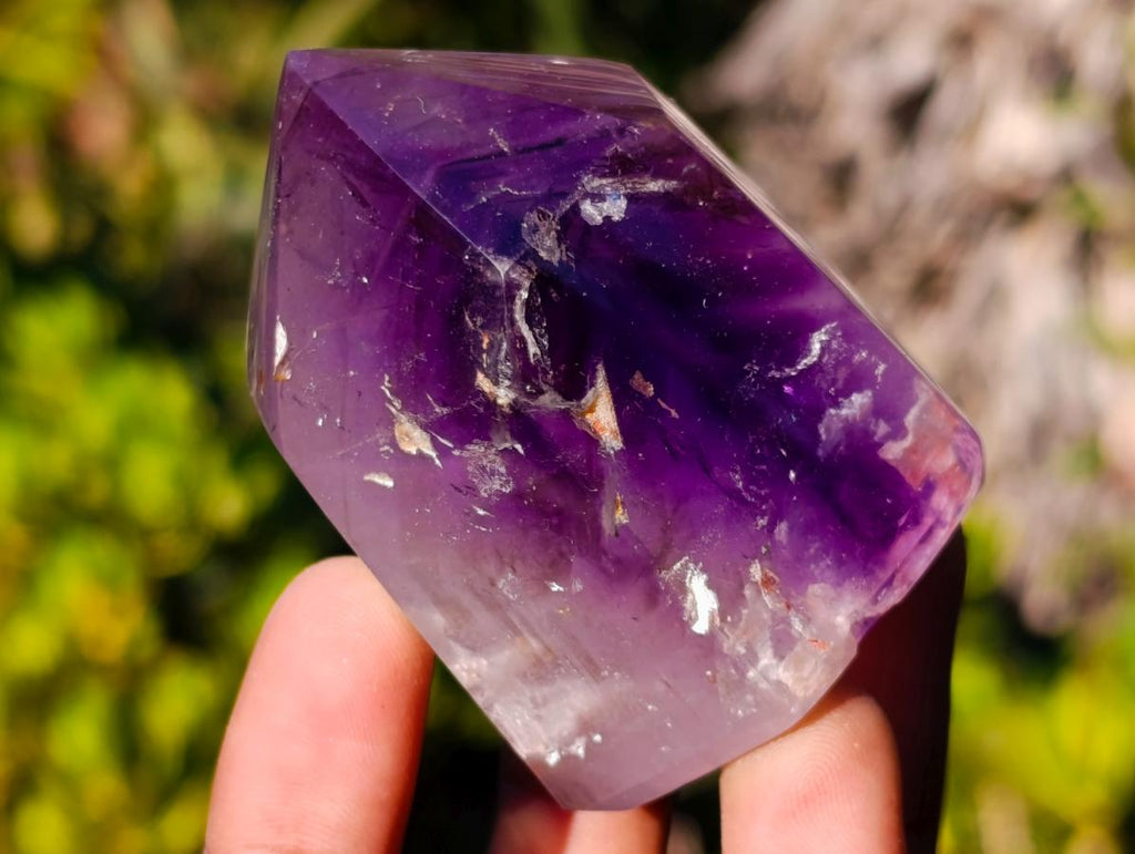 Polished Double Terminated Smokey Window Amethyst Crystals x 7 From Akansobe, Madagascar - Toprock Gemstones and Minerals 