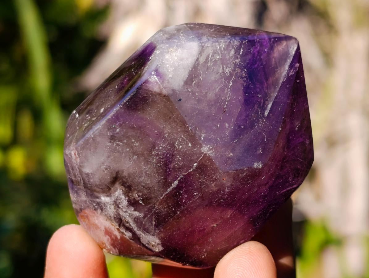 Polished Double Terminated Smokey Window Amethyst Crystals x 7 From Akansobe, Madagascar - Toprock Gemstones and Minerals 