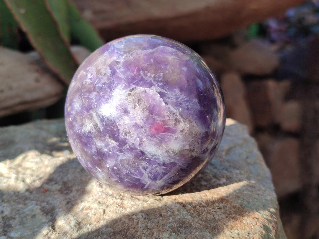 Polished Lepidolite with Pink Rubellite Spheres x 5 From Ambatondrazaka, Madagascar - Toprock Gemstones and Minerals 