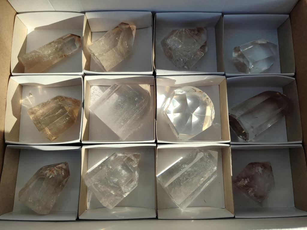 Polished Mix of Clear and Smokey Quartz Crystals x 12 From Madagascar - Toprock Gemstones and Minerals 