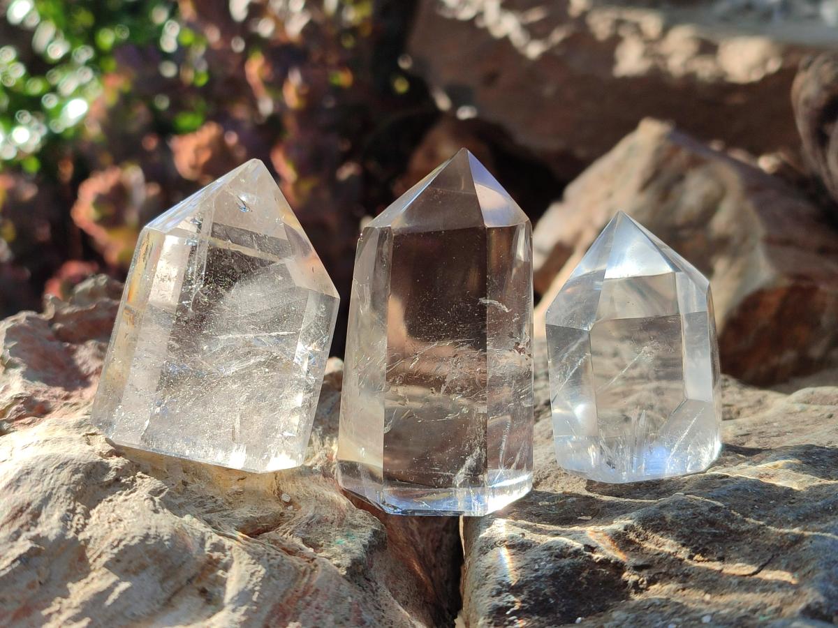 Polished Mix of Clear and Smokey Quartz Crystals x 12 From Madagascar - Toprock Gemstones and Minerals 
