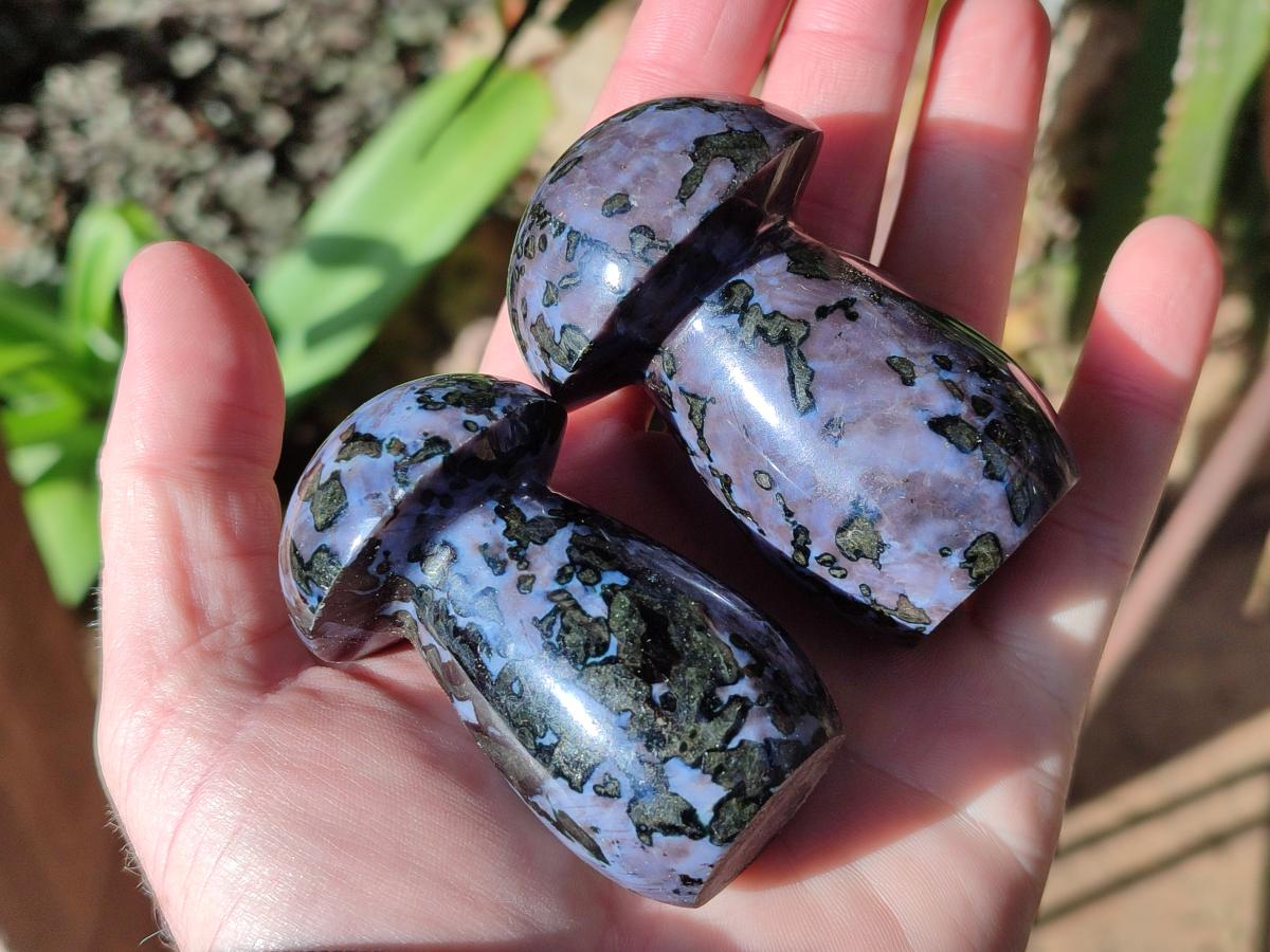 Polished Gabbro 'Merlinite' Mushrooms x 12 From Ambatofinandrahana, Madagascar - Toprock Gemstones and Minerals 