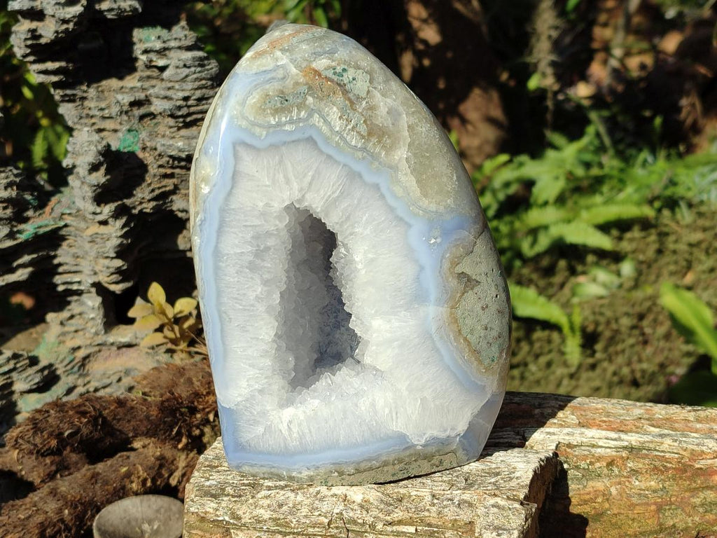 Polished XL Blue Lace Agate Geode Standing Display Piece x 1 From Nsanje, Malawi - Toprock Gemstones and Minerals 