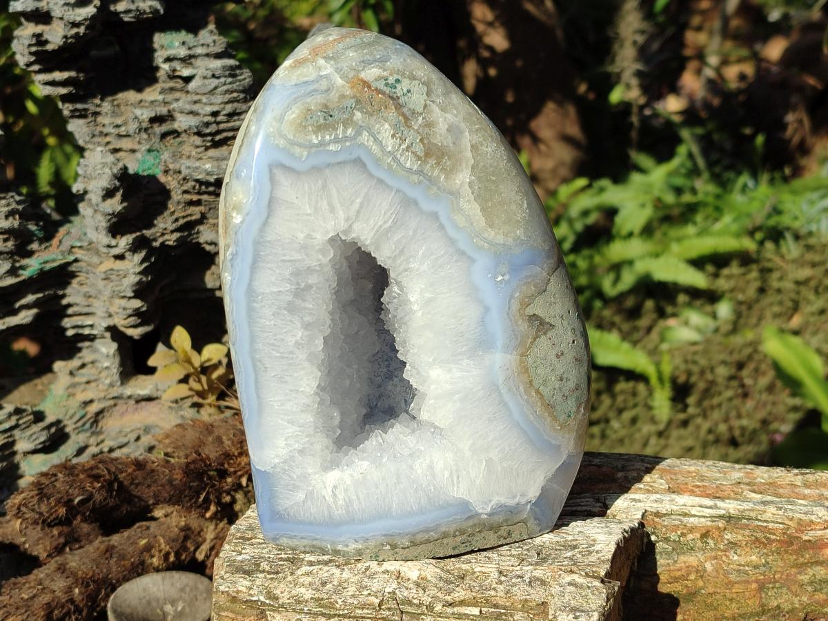Polished XL Blue Lace Agate Geode Standing Display Piece x 1 From Nsanje, Malawi - Toprock Gemstones and Minerals 