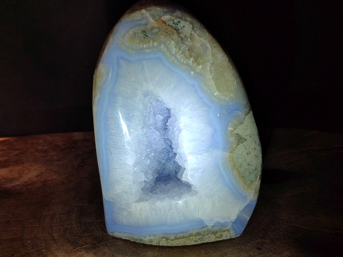 Polished XL Blue Lace Agate Geode Standing Display Piece x 1 From Nsanje, Malawi - Toprock Gemstones and Minerals 