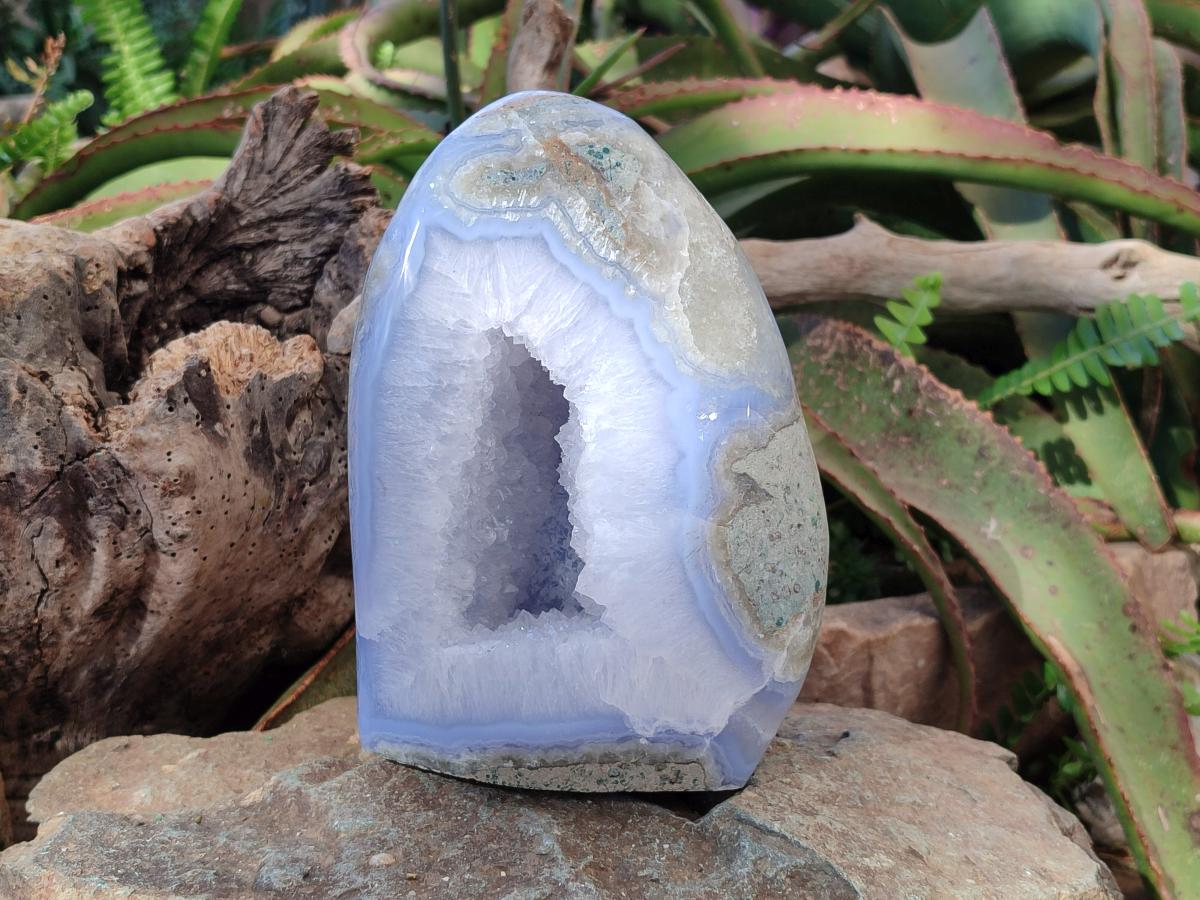 Polished XL Blue Lace Agate Geode Standing Display Piece x 1 From Nsanje, Malawi - Toprock Gemstones and Minerals 