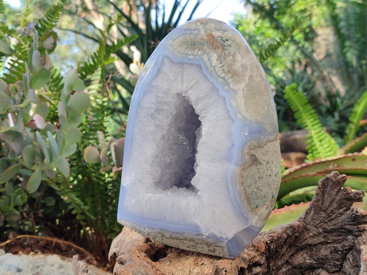 Polished XL Blue Lace Agate Geode Standing Display Piece x 1 From Nsanje, Malawi - Toprock Gemstones and Minerals 