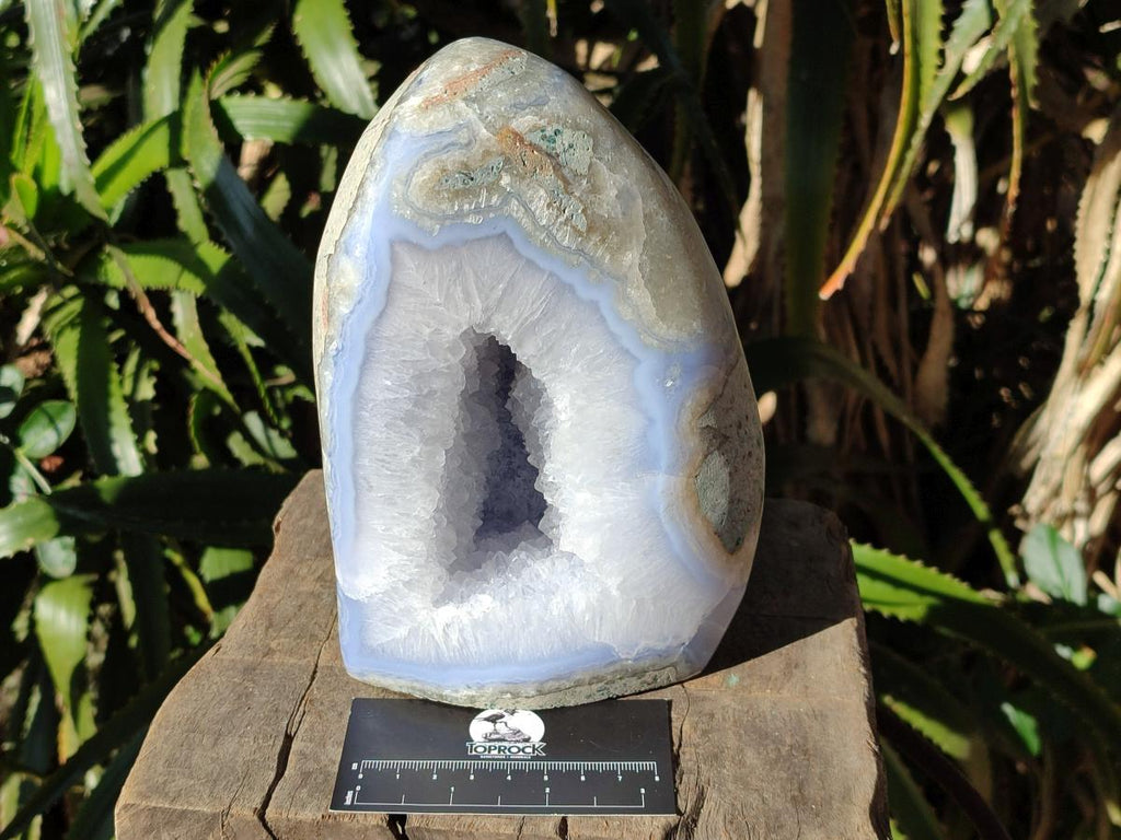Polished XL Blue Lace Agate Geode Standing Display Piece x 1 From Nsanje, Malawi - Toprock Gemstones and Minerals 
