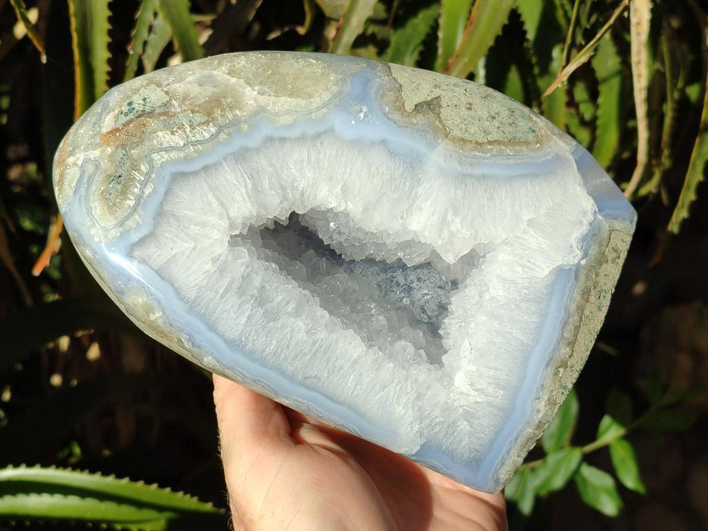 Polished XL Blue Lace Agate Geode Standing Display Piece x 1 From Nsanje, Malawi - Toprock Gemstones and Minerals 